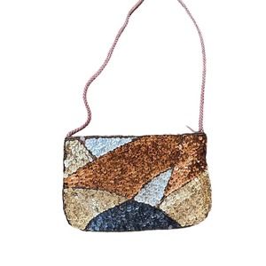 Vtg Beaded Sequin Mini Bag Geometric Evening Formal Valenti Franco Gold Bronze